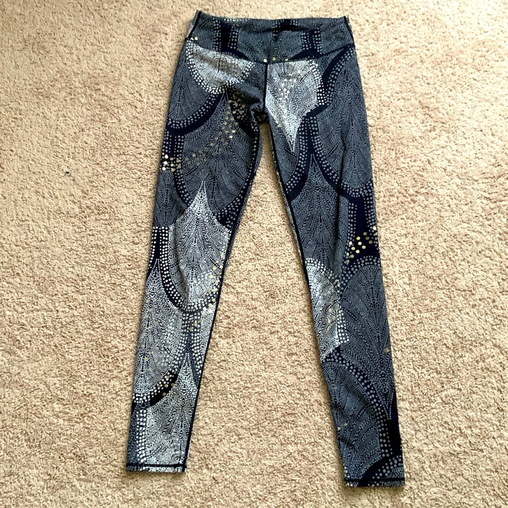 Black Leggings with Gray, White , and Bronze Detail